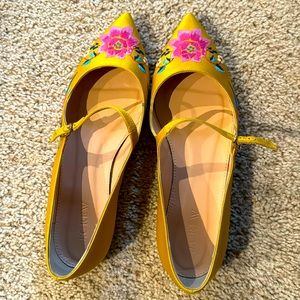 Satin floral’s MaryJane flats